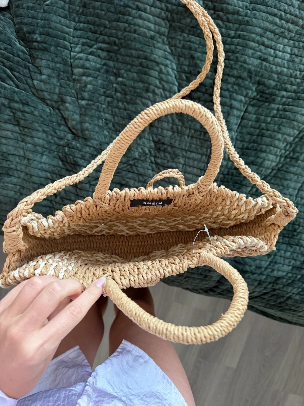 Woven Straw Half-Moon Tote Bag - Natural